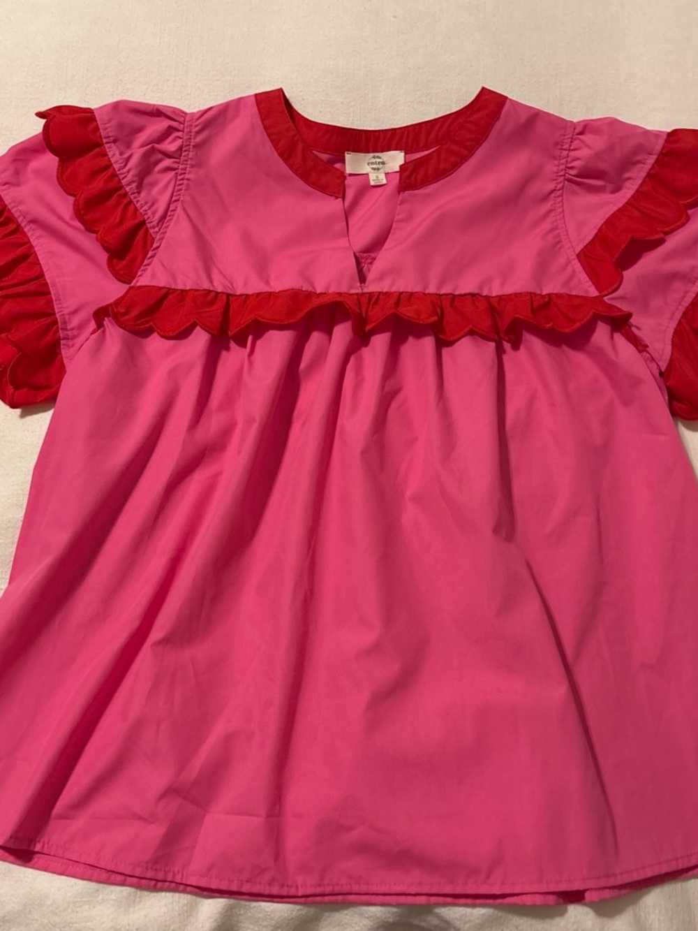 Entro Pink and Red Ruffle-Trim Top